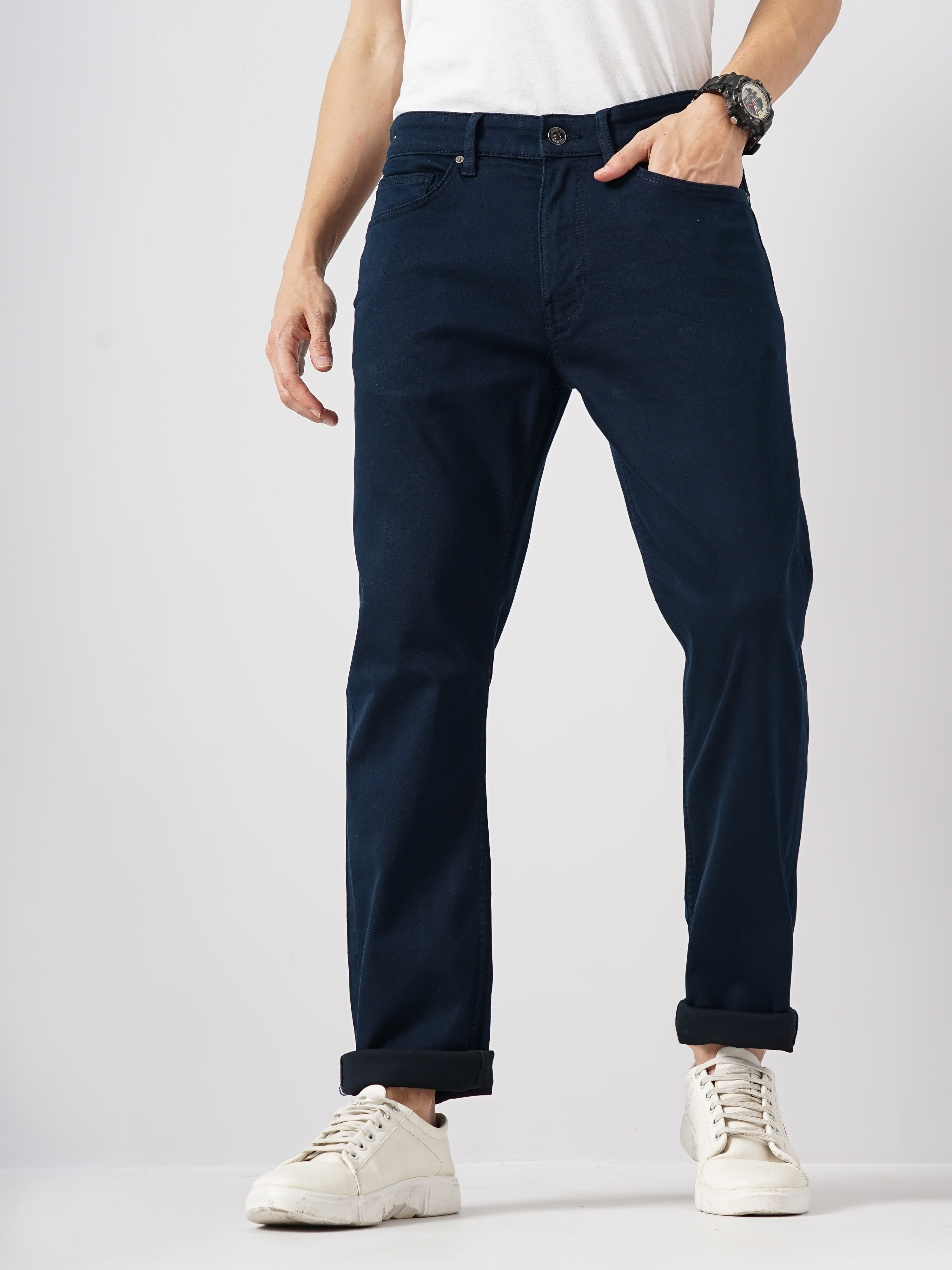 celio | Celio Men Blue Solid Straight Cotton Innovation - Stay Jeans
