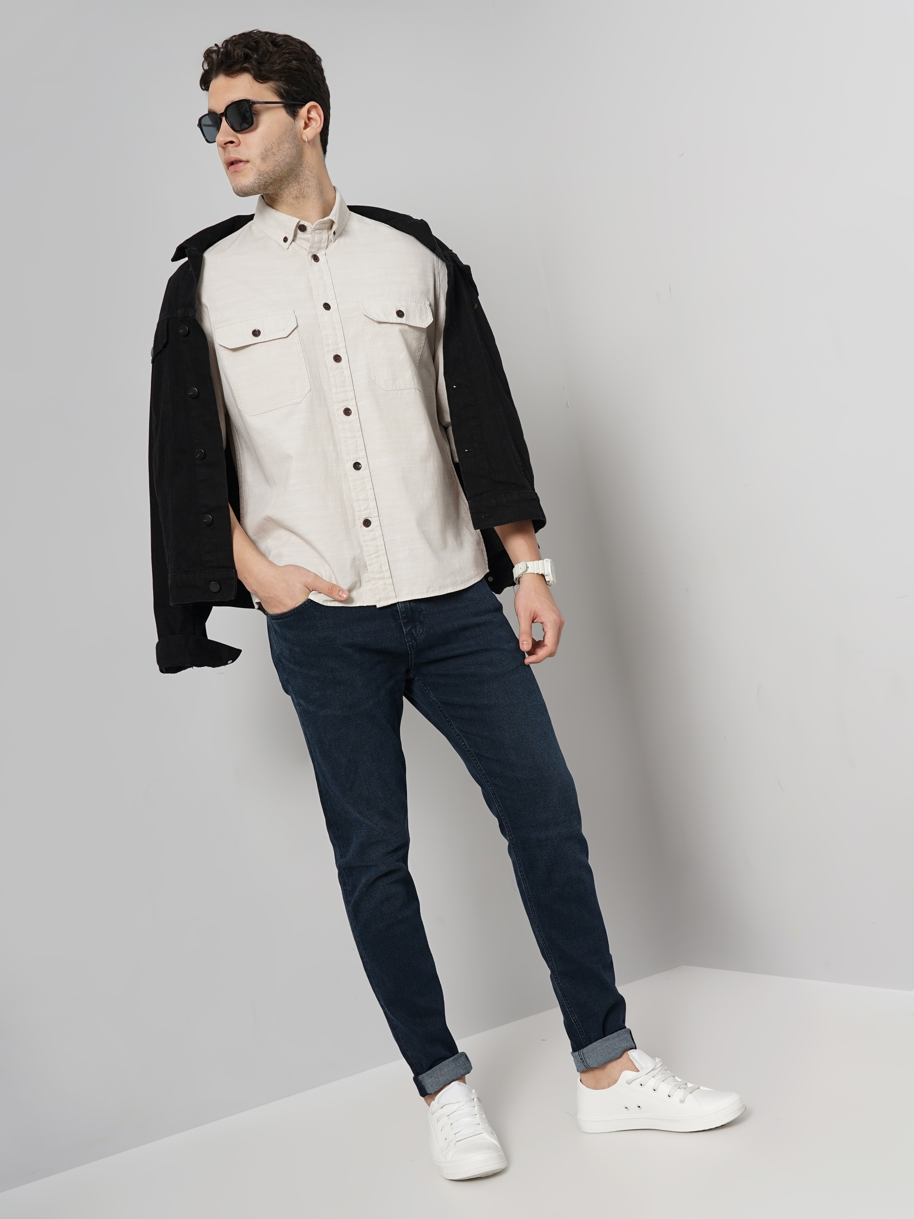 Celio Men Beige Solid Regular Fit Cotton Casual Shirt