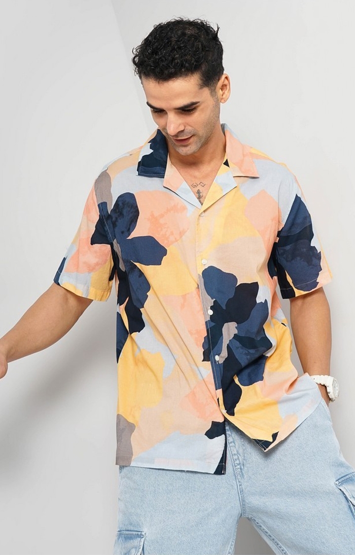 Celio Men Off White Printed Regular Fit Cotton Shirt