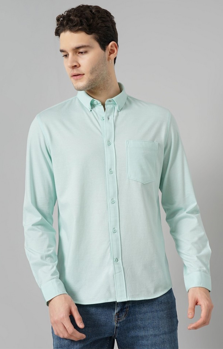 celio | Celio Men Green Solid Regular Fit Cotton Knit Shirt Casual Shirt