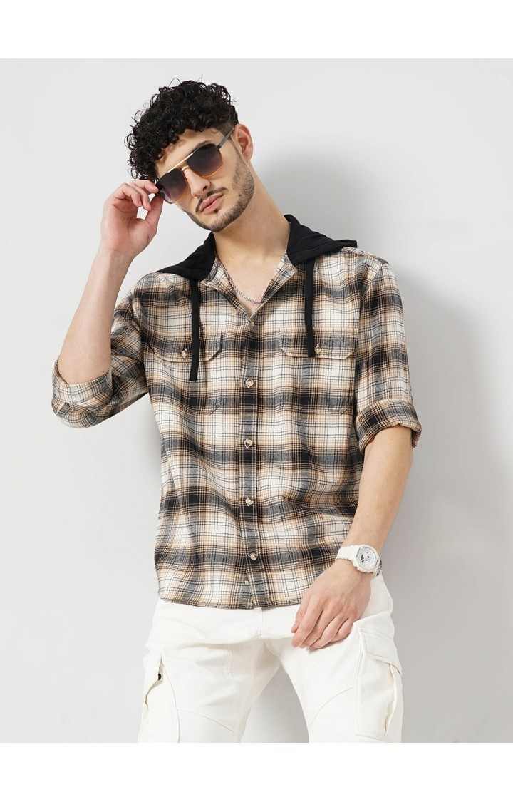 Celio Men Black Checked Regular Fit Cotton Denim Casual Shirt