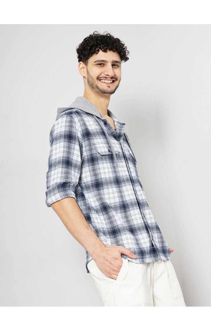 Celio Men Blue Checked Regular Fit Cotton Denim Casual Shirt