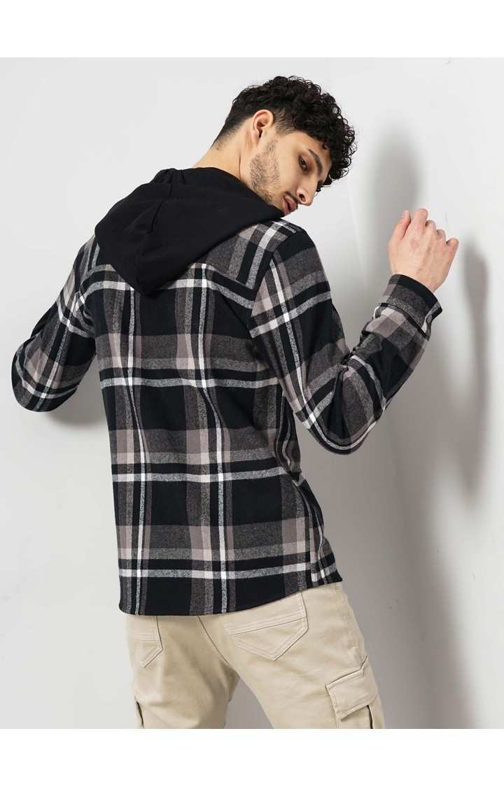 Celio Men Black Checked Regular Fit Cotton Flannel Overshirt Casual Shirt