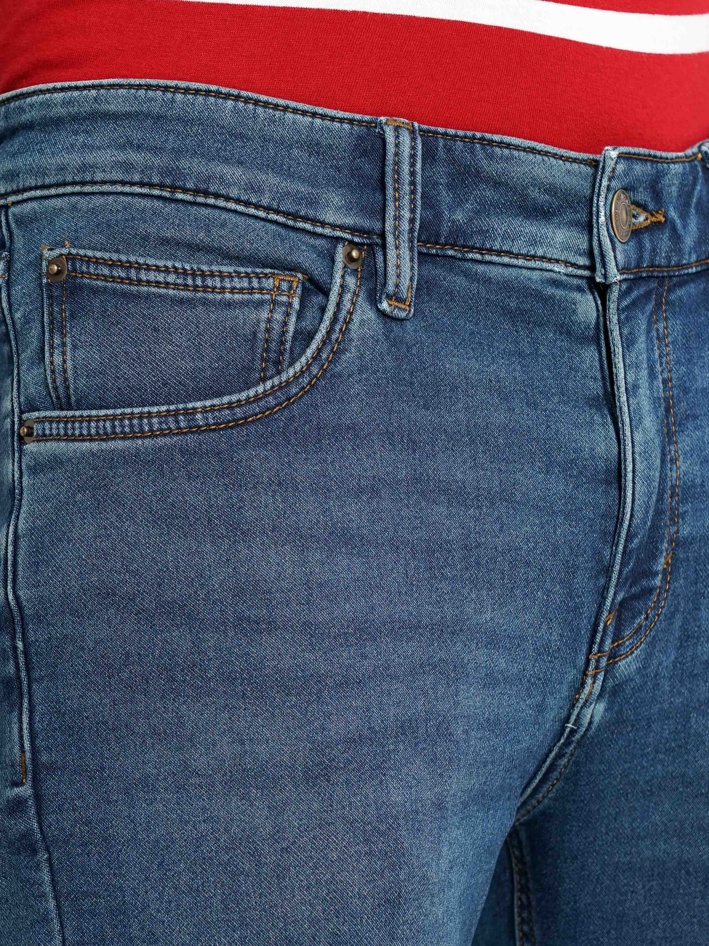 celio | Celio Men Blue Solid Slim Fit Cotton Knit Denim Jeans 3