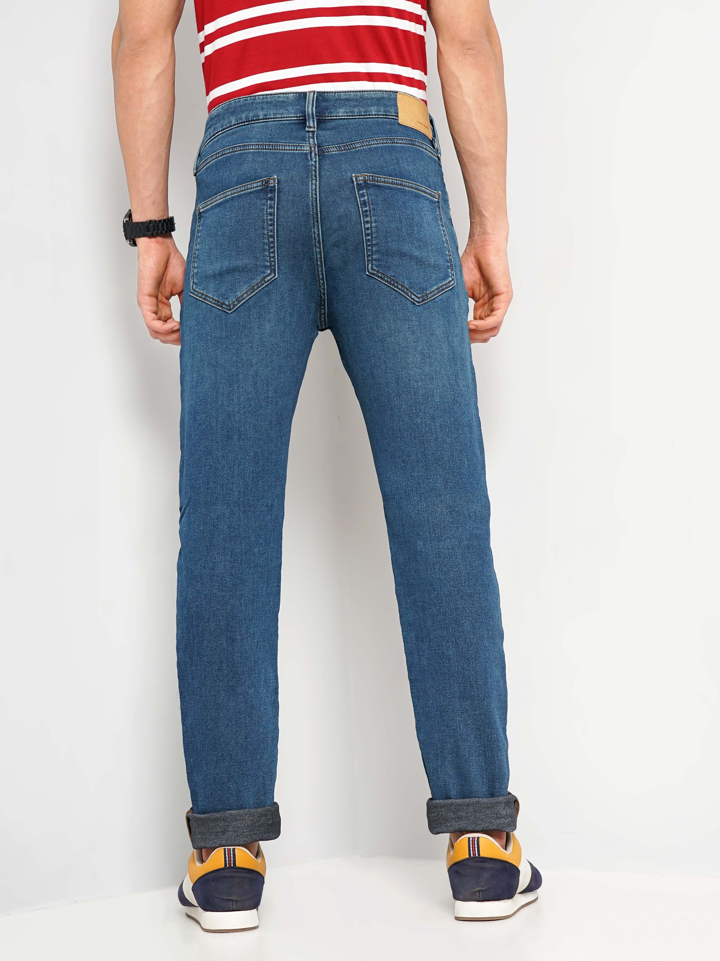 celio | Celio Men Blue Solid Slim Fit Cotton Knit Denim Jeans 2