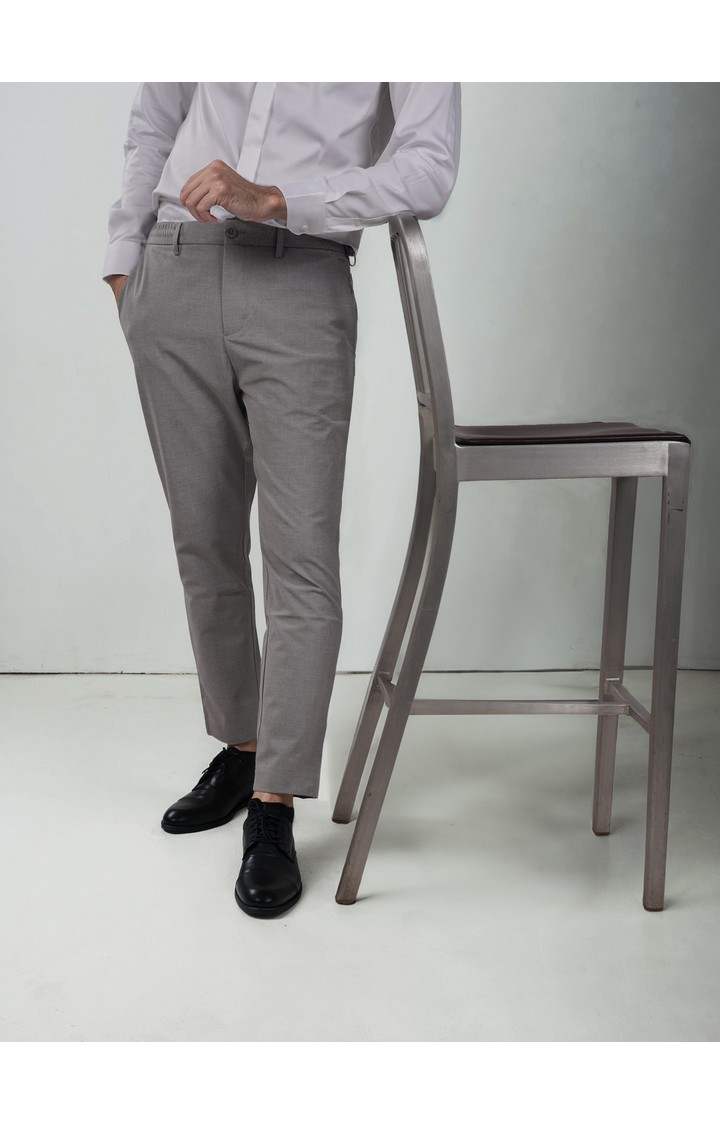 Celio Men Grey Solid Regular Fit Polyester Casual Trousers