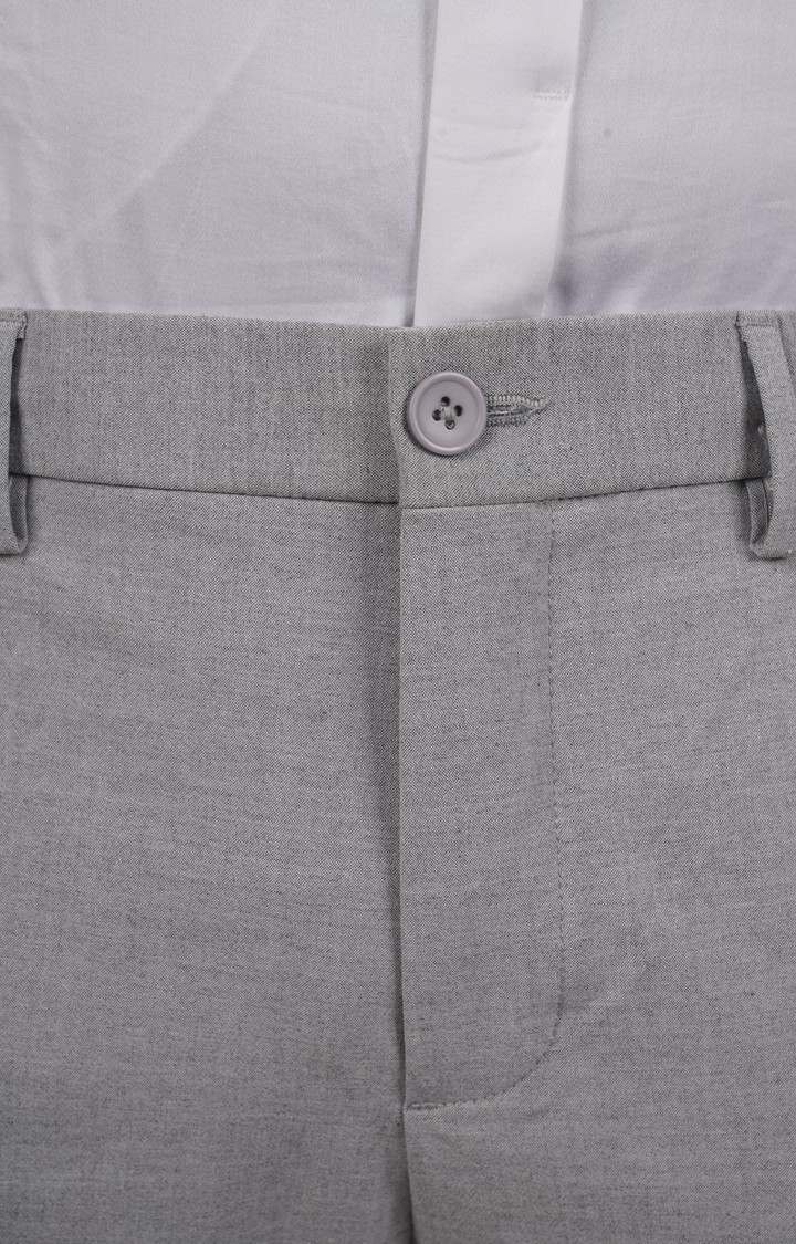 Celio Men Grey Solid Regular Fit Polyester Casual Trousers