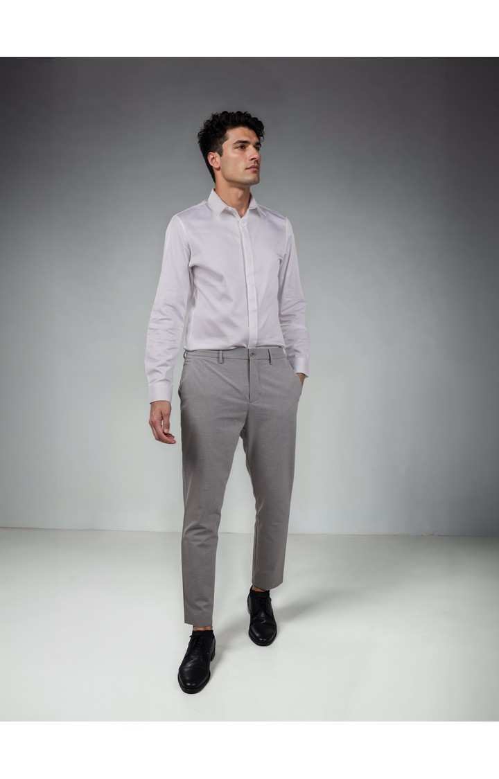 Celio Men Grey Solid Regular Fit Polyester Casual Trousers