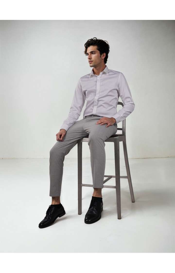 Celio Men Grey Solid Regular Fit Polyester Casual Trousers
