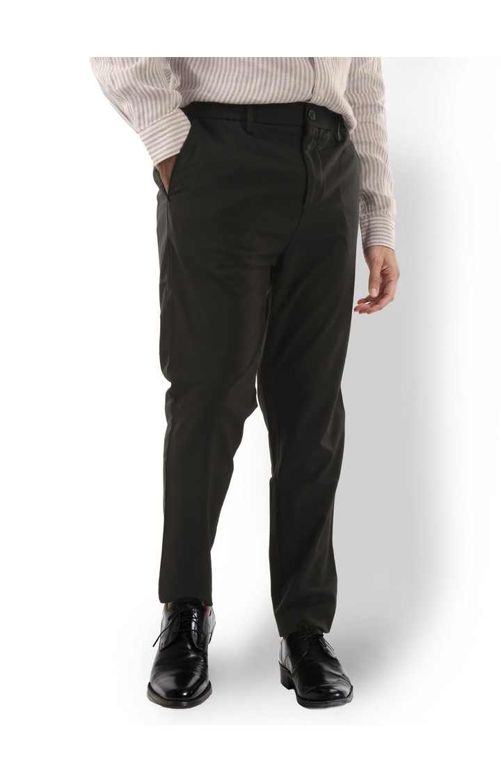 Celio Men Black Solid Regular Fit Polyester 24 H Trousers