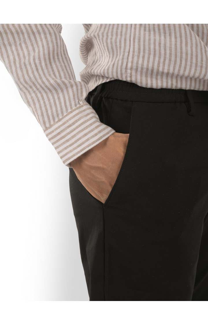 Celio Men Black Solid Regular Fit Polyester 24 H Trousers
