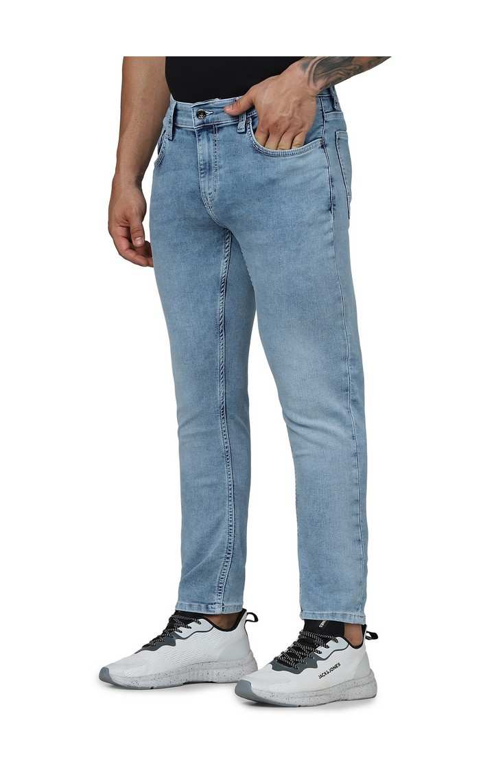 Celio Men Blue Solid Skinny Fit Cotton Knitted Ankle Length Jeans