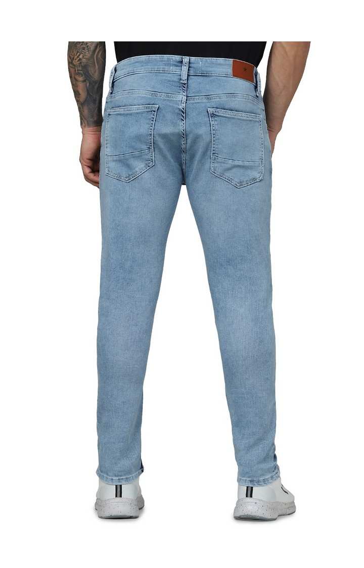Celio Men Blue Solid Skinny Fit Cotton Knitted Ankle Length Jeans