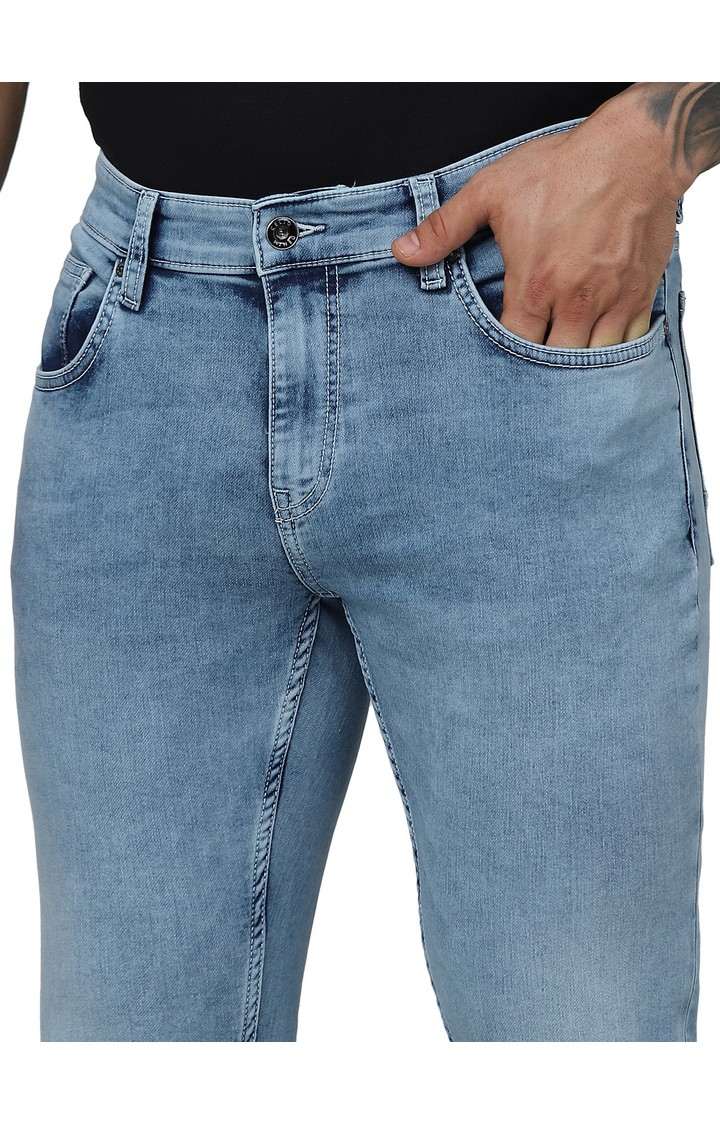Celio Men Blue Solid Skinny Fit Cotton Knitted Ankle Length Jeans
