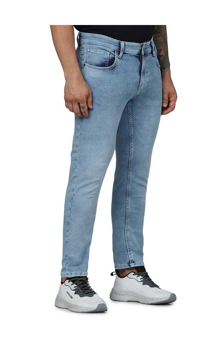 Celio Men Blue Solid Skinny Fit Cotton Knitted Ankle Length Jeans