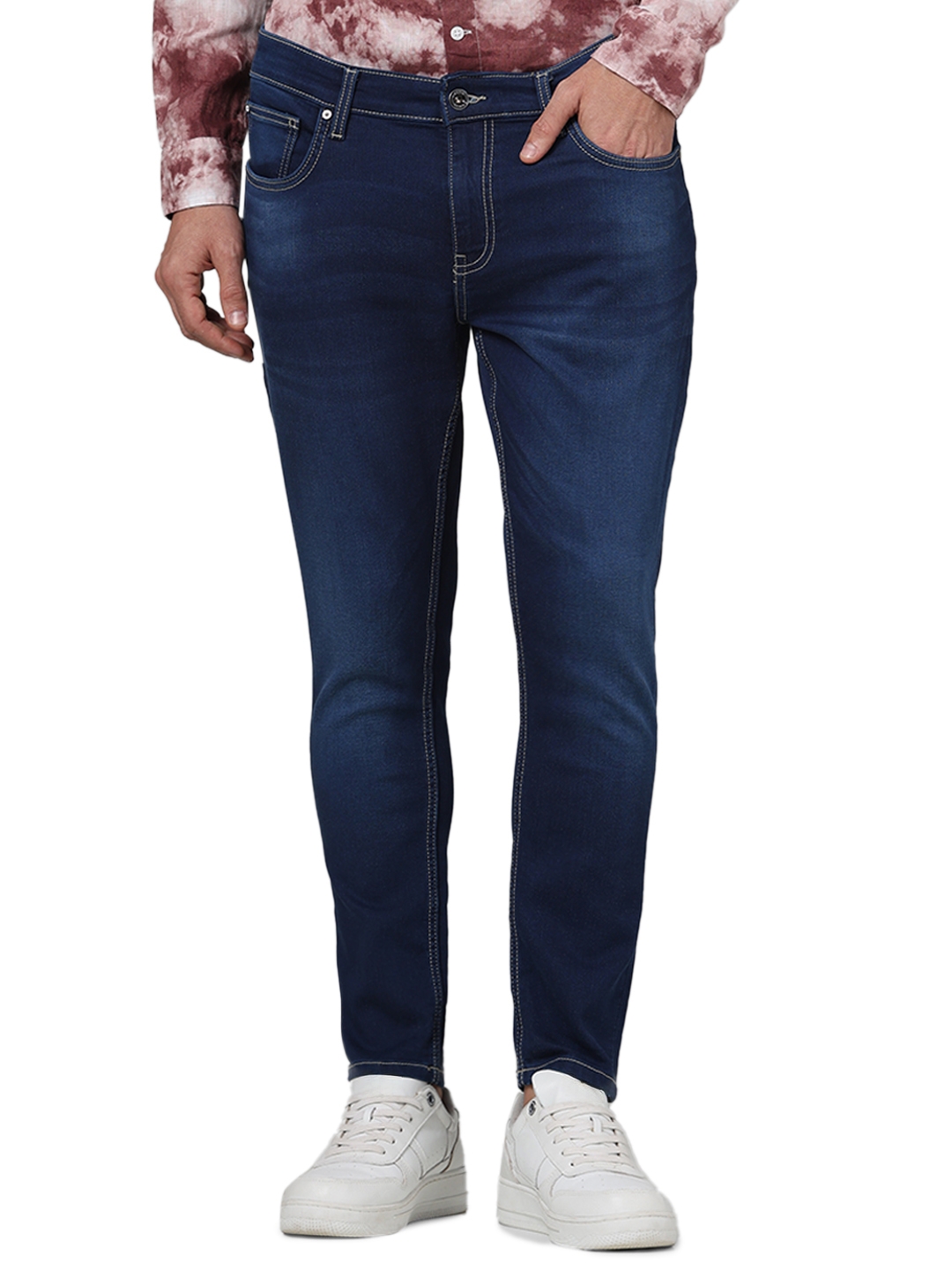 celio | Celio Men Blue Solid Skinny Fit Cotton Ankle Length Jeans