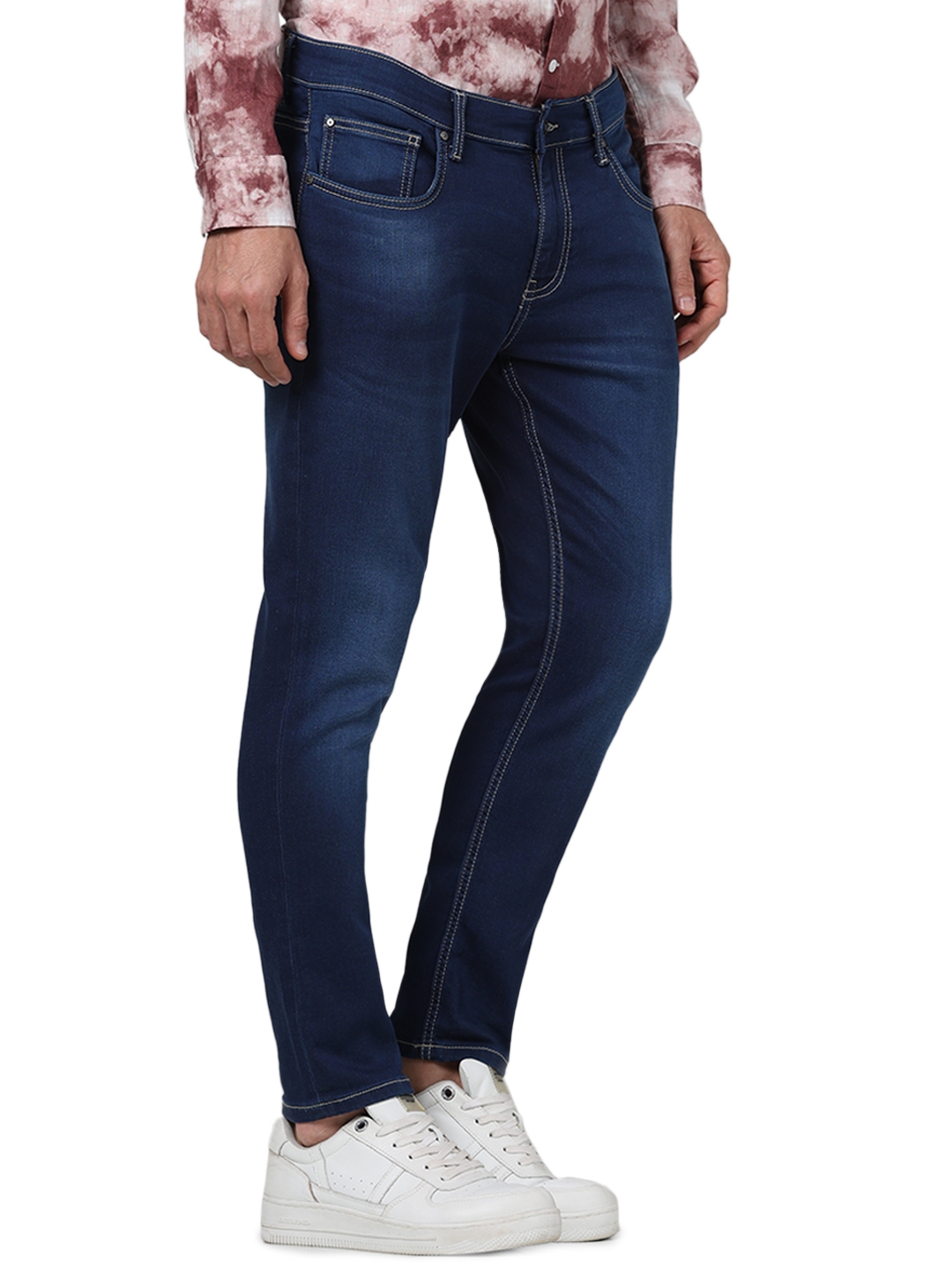 Celio Men Blue Solid Skinny Fit Cotton Ankle Length Jeans