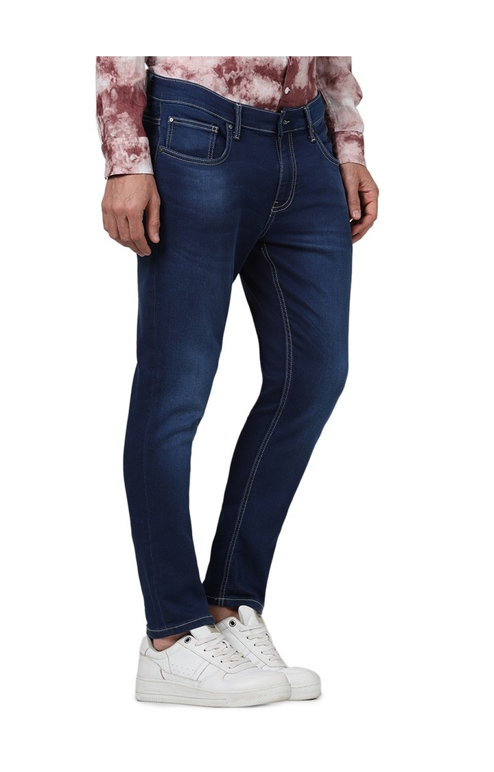 Celio Men Blue Solid Skinny Fit Cotton Ankle Length Jeans