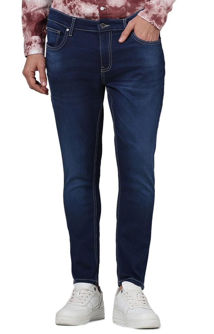 Celio Men Blue Solid Skinny Fit Cotton Ankle Length Jeans