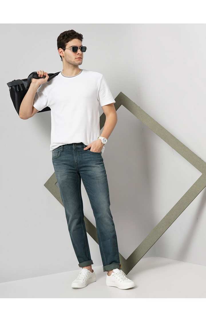 Celio Men Green Solid Regular Fit Cotton Knit Denim Jeans