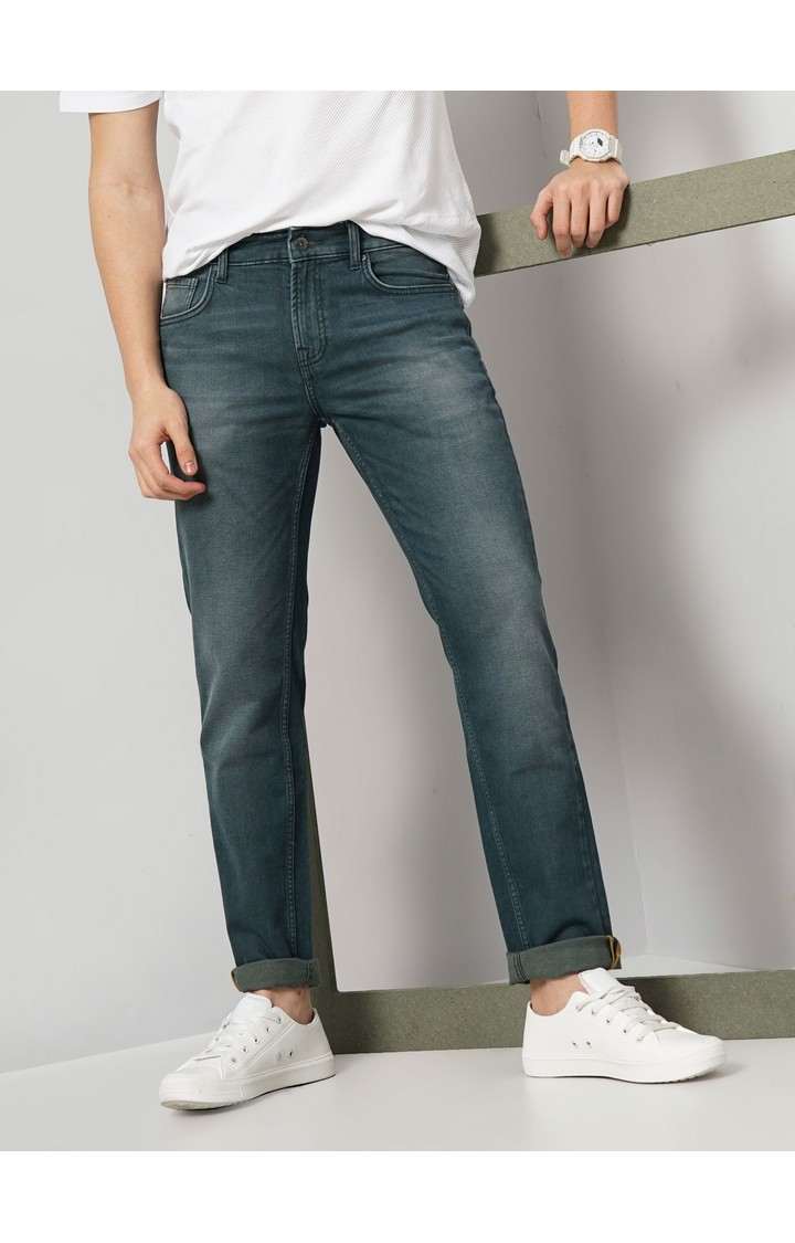 Celio Men Green Solid Regular Fit Cotton Knit Denim Jeans