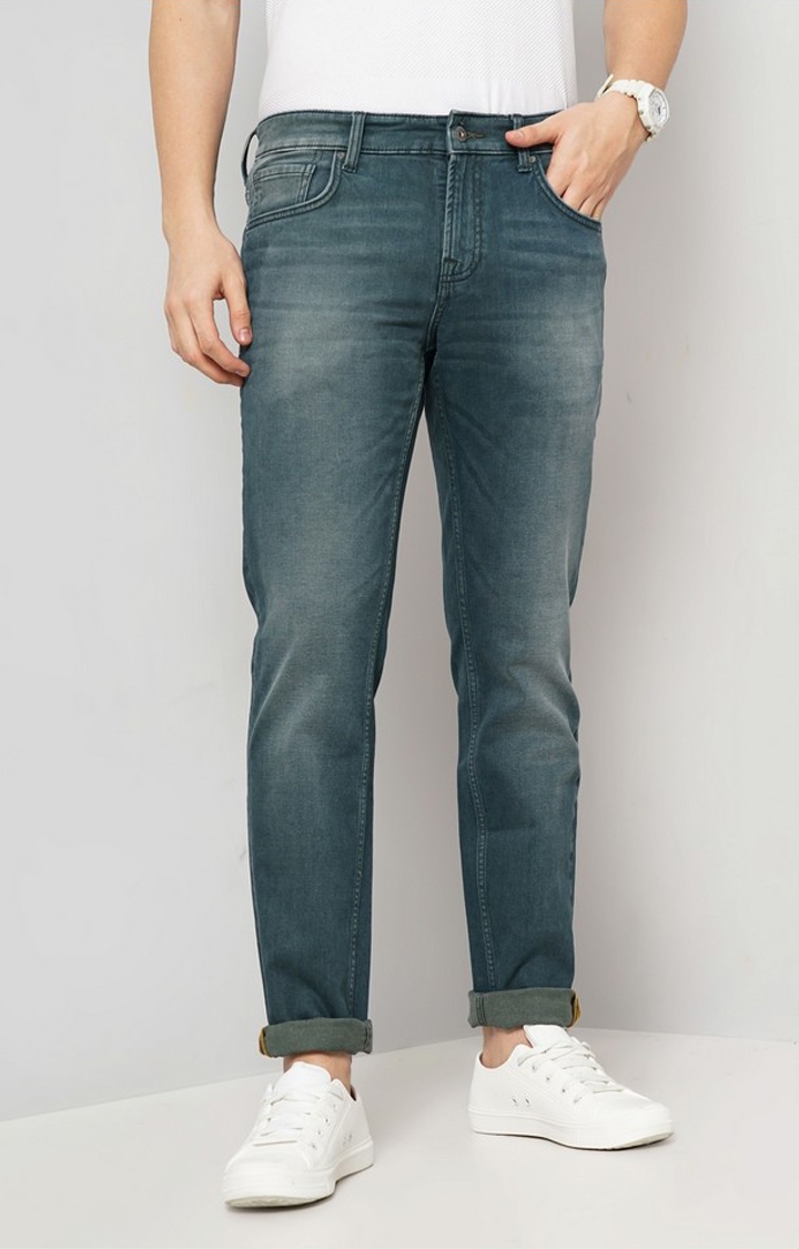 celio | Celio Men Green Solid Regular Fit Cotton Knit Denim Jeans