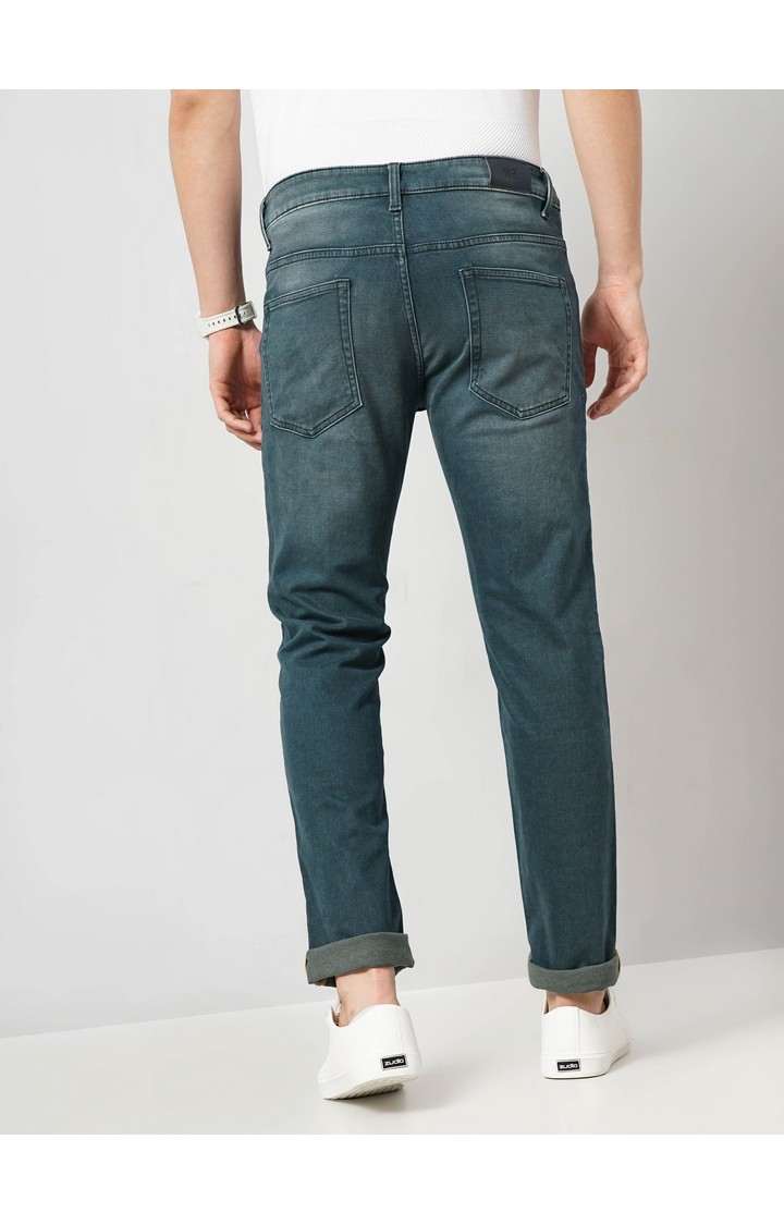 Celio Men Green Solid Regular Fit Cotton Knit Denim Jeans