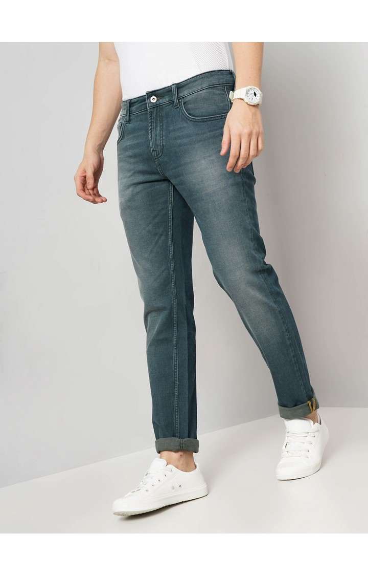 Celio Men Green Solid Regular Fit Cotton Knit Denim Jeans