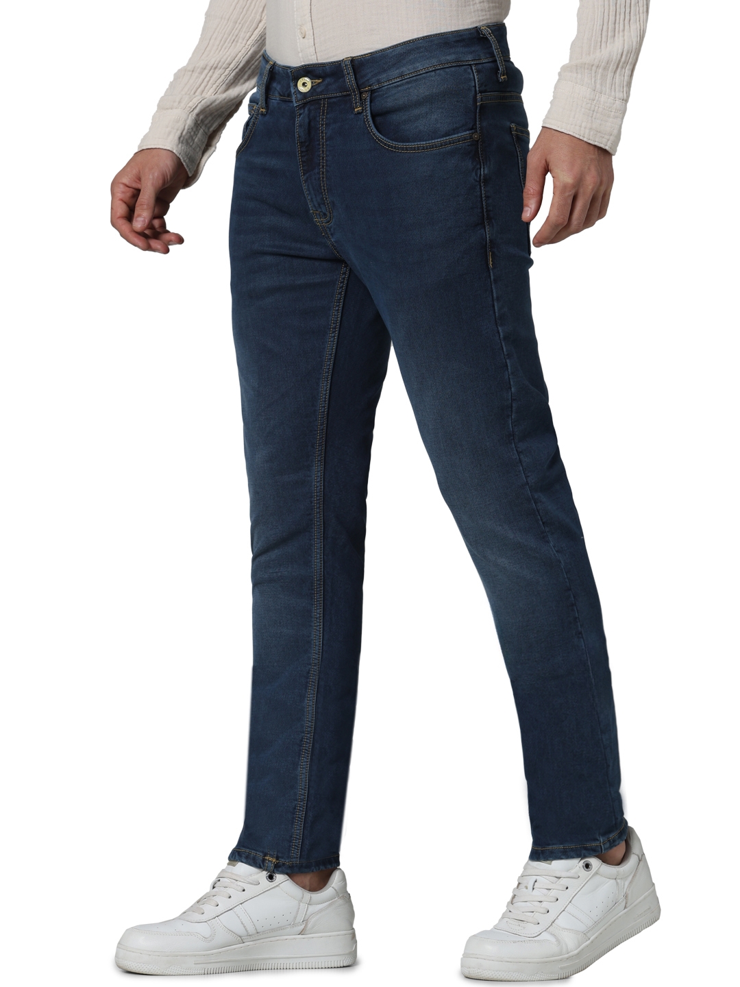 Celio Men Blue Solid Slim Fit Cotton Knit Dobby Jeans