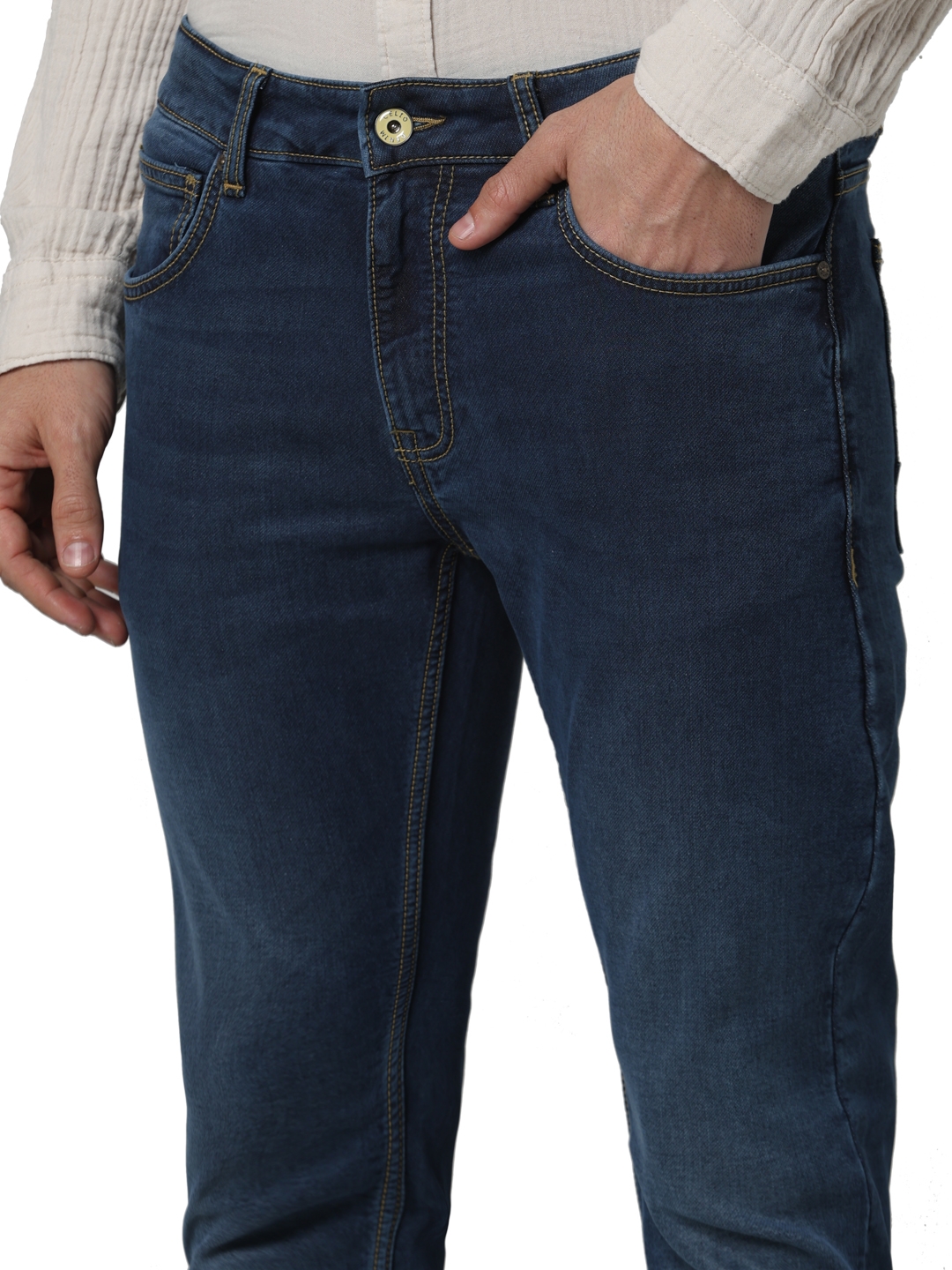 Celio Men Blue Solid Slim Fit Cotton Knit Dobby Jeans