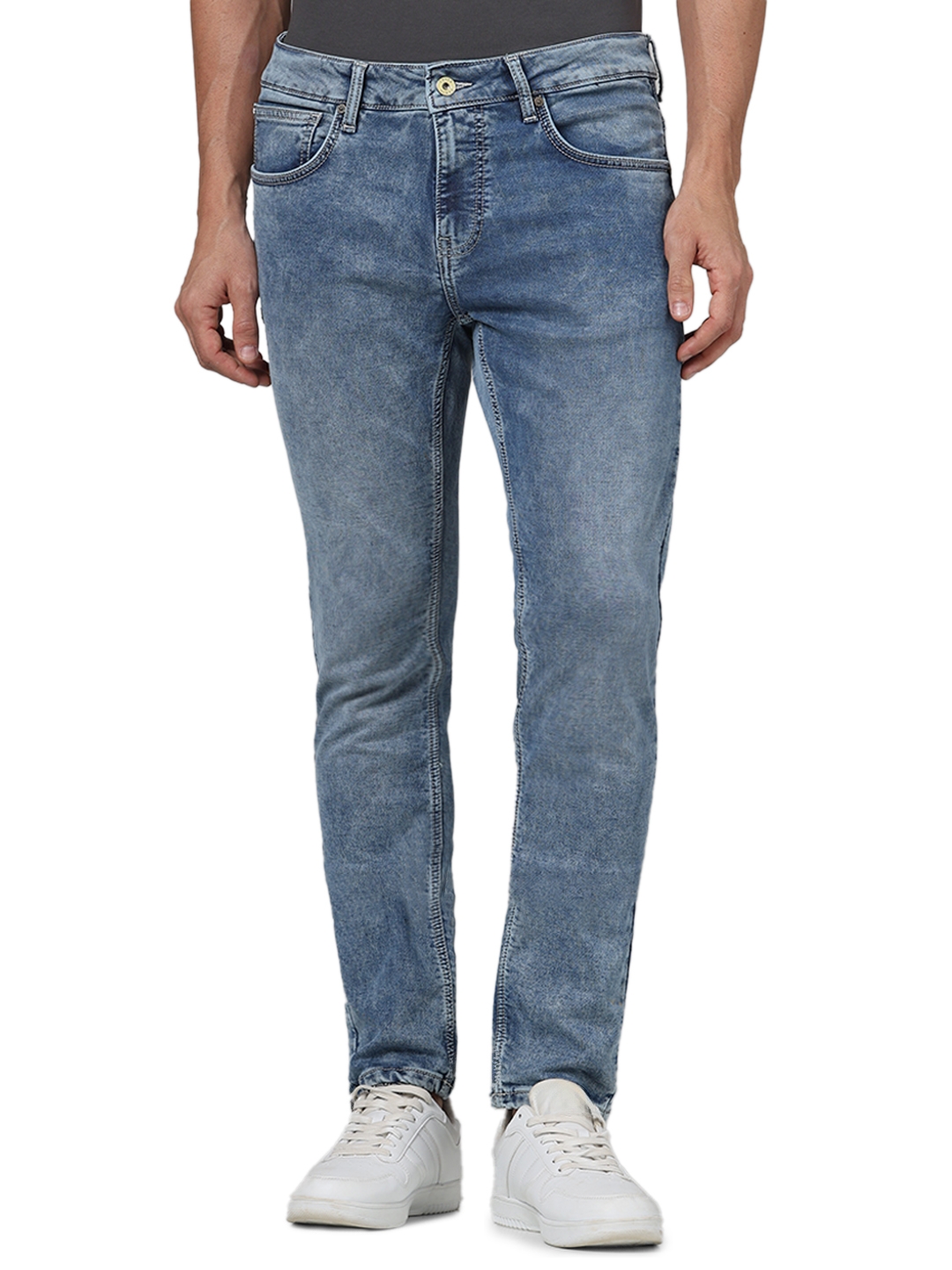celio | Celio Men Blue Solid Skinny Fit Cotton Knit Denim Jeans