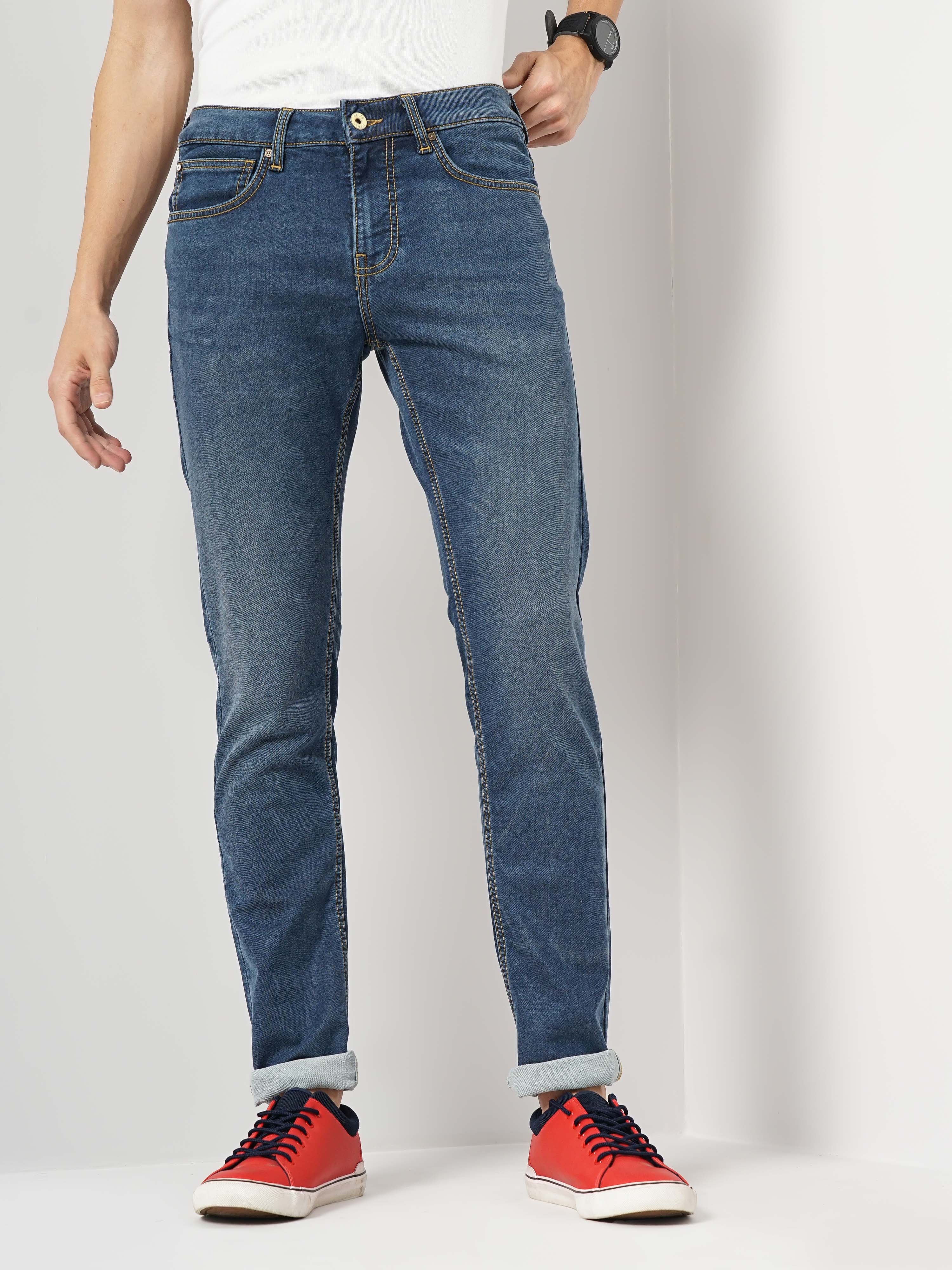 Celio Men Blue Solid Skinny Fit Cotton Knit Denim Jeans