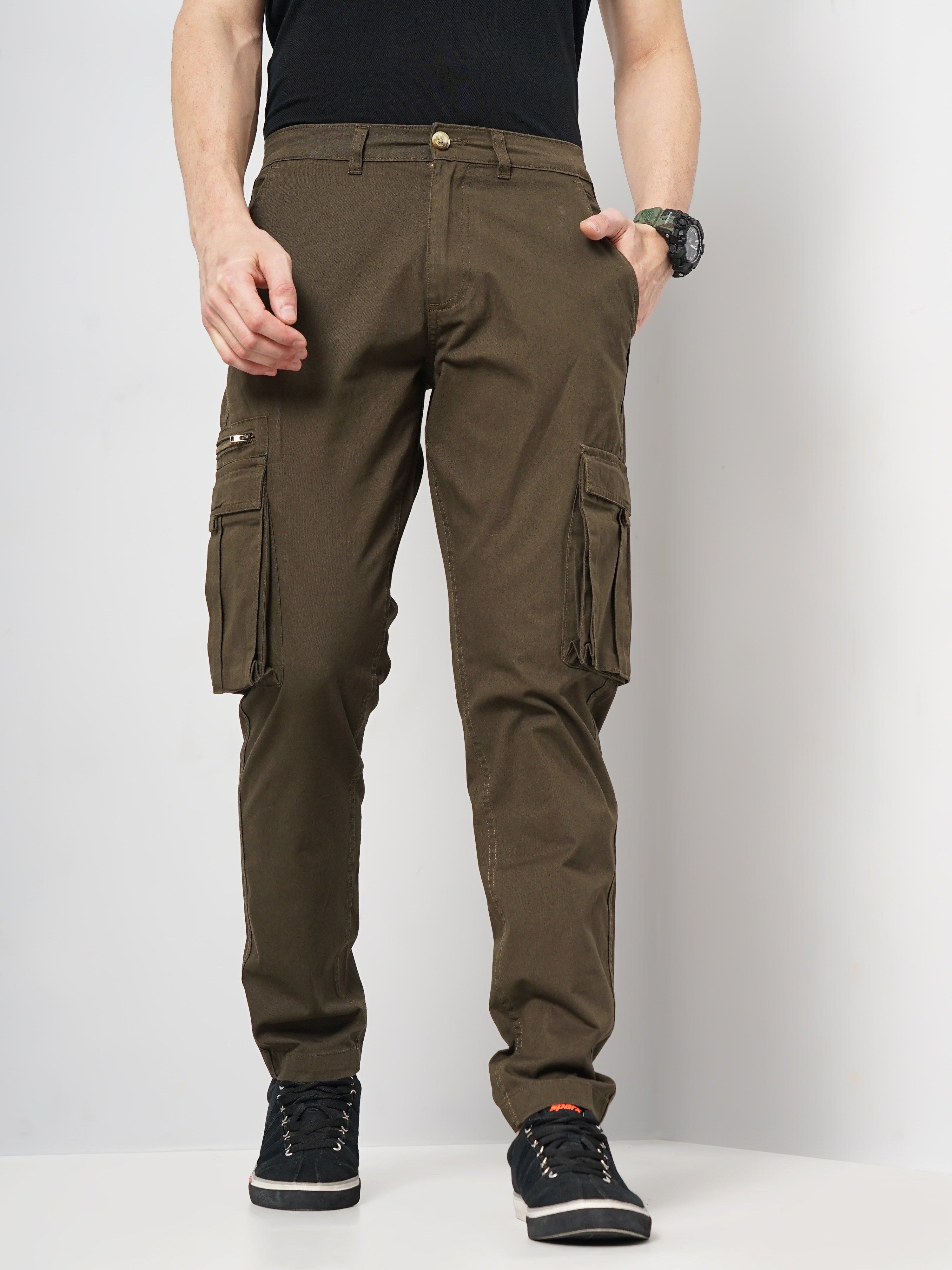 Celio Men Green Solid Straight Fit Cotton Jogger Casual Trousers