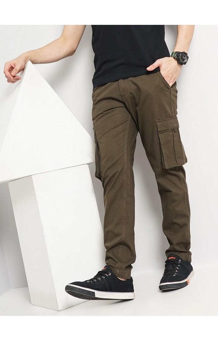 Celio Men Green Solid Straight Fit Cotton Jogger Casual Trousers