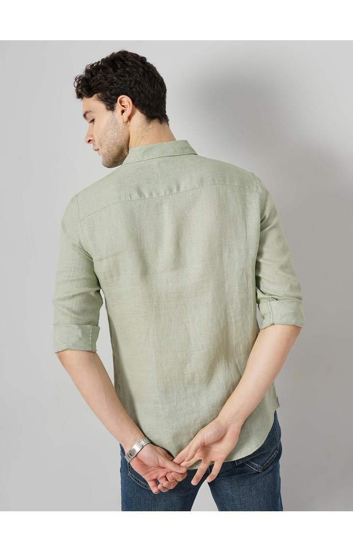 Celio Men Green Solid Regular Fit Linen Casual Shirt