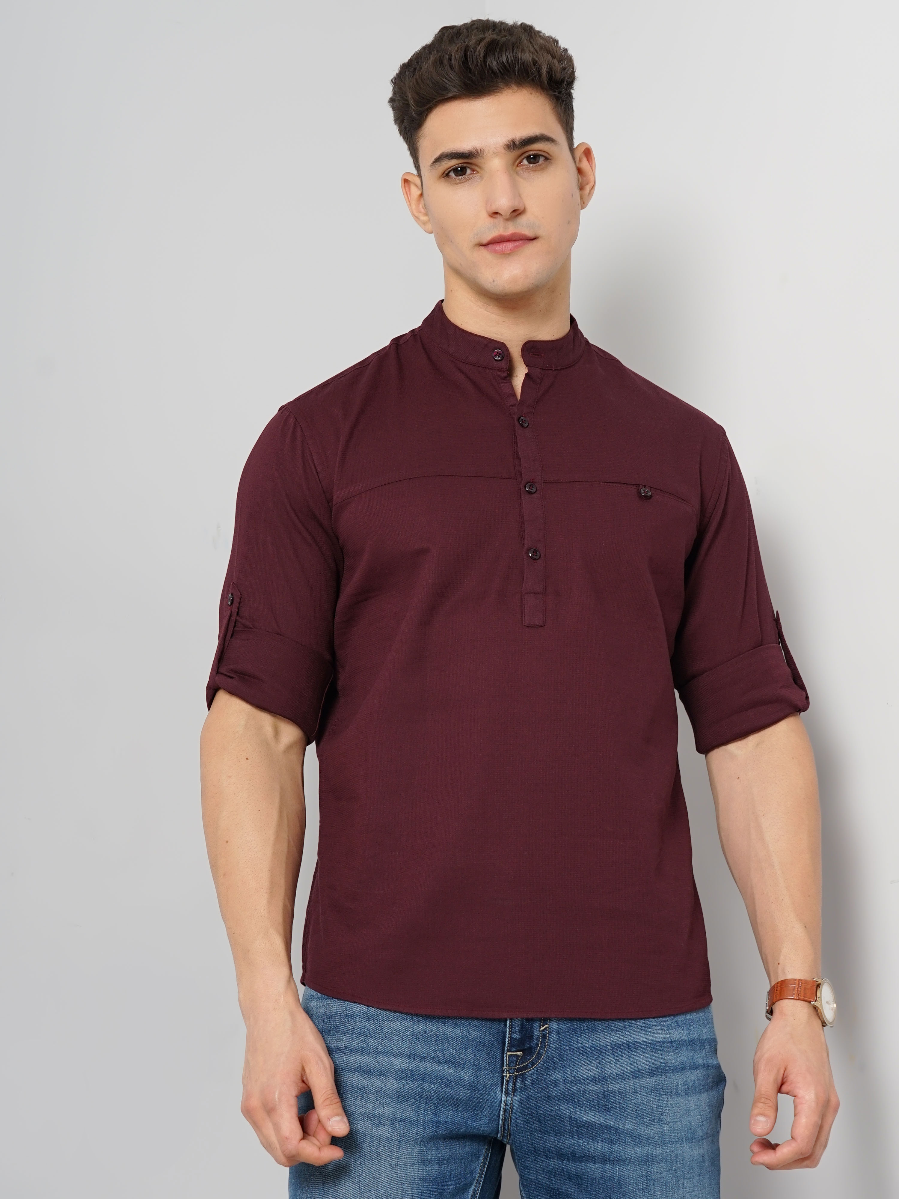 celio | Celio Men's Solid Burgundy Full Sleeve Contemporary Shirt