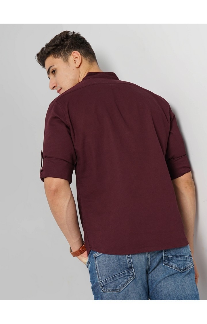 Celio Men's Solid Burgundy Full Sleeve Contemporary Shirt