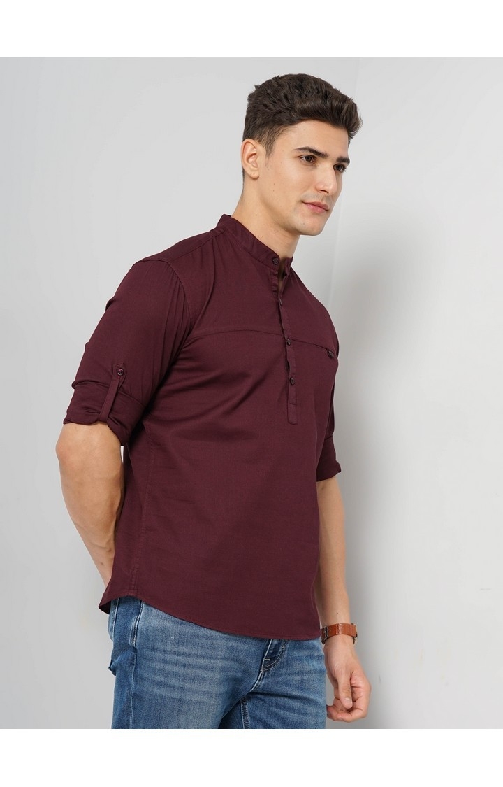 Celio Men's Solid Burgundy Full Sleeve Contemporary Shirt