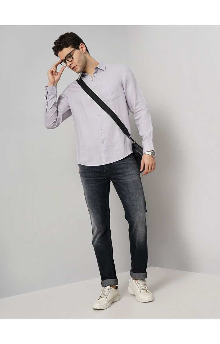 Celio Men Purple Solid Regular Fit Linen Casual Shirt