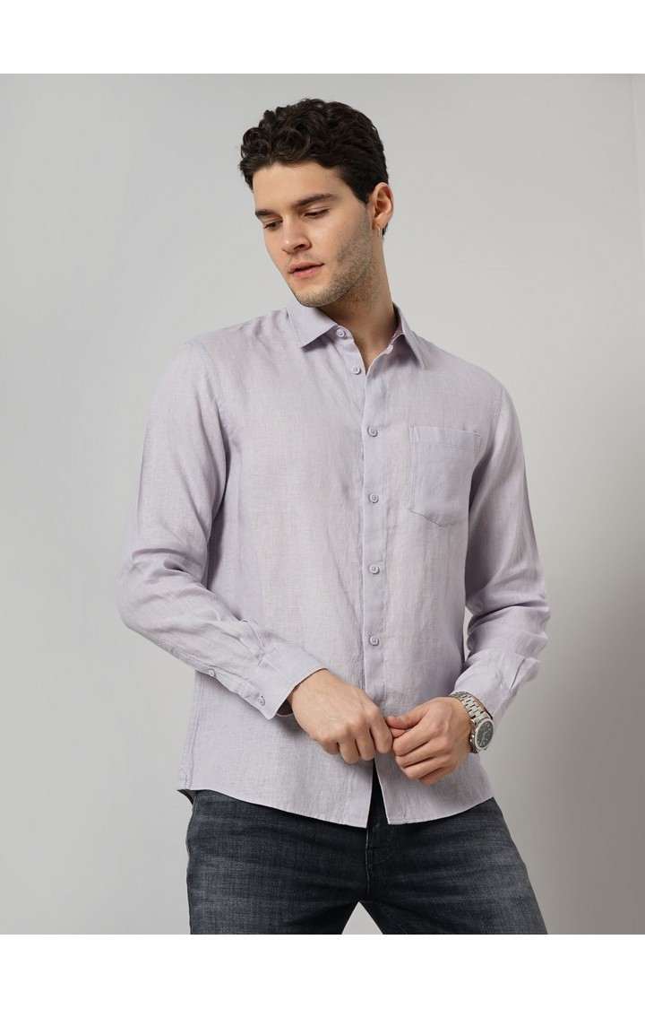 Celio Men Purple Solid Regular Fit Linen Casual Shirt