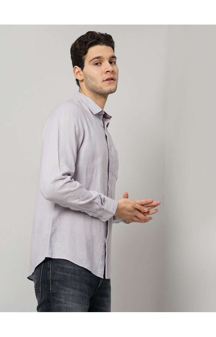 Celio Men Purple Solid Regular Fit Linen Casual Shirt
