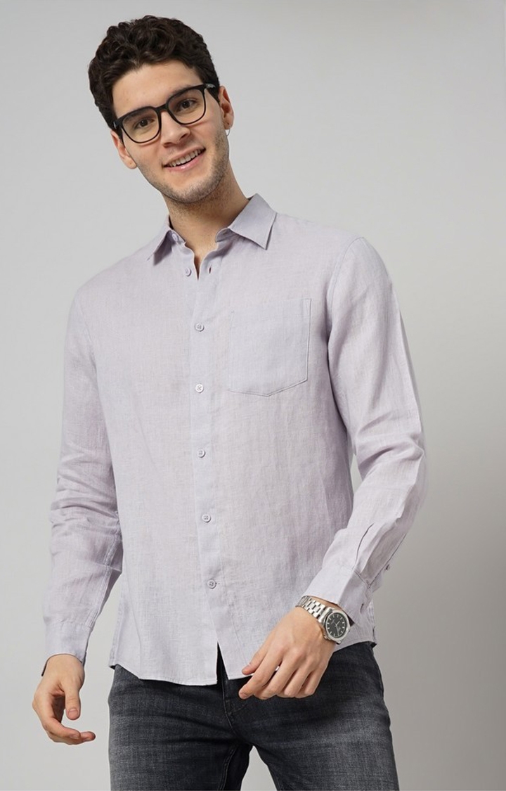 celio | Celio Men Purple Solid Regular Fit Linen Casual Shirt