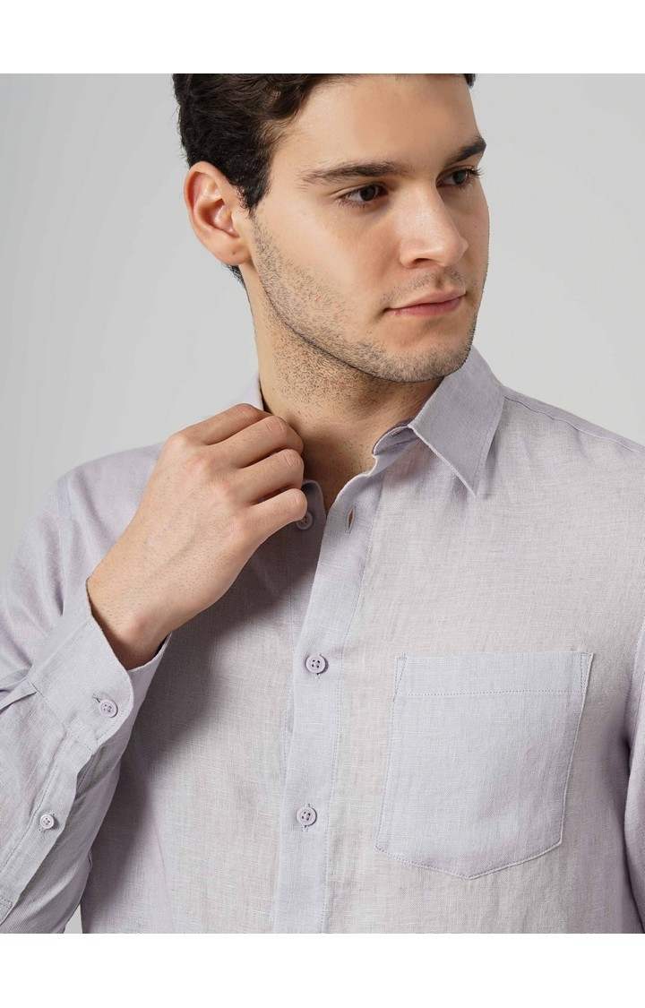 Celio Men Purple Solid Regular Fit Linen Casual Shirt