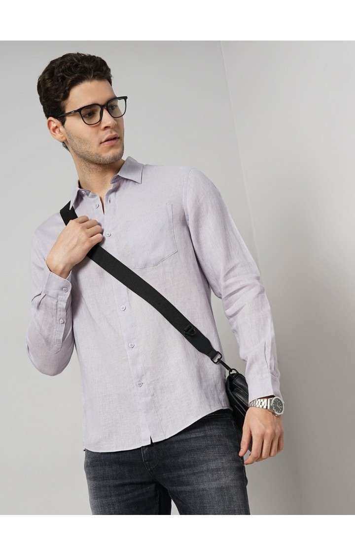Celio Men Purple Solid Regular Fit Linen Casual Shirt
