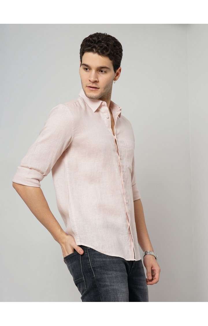 Celio Men Pink Solid Regular Fit Linen Casual Shirt