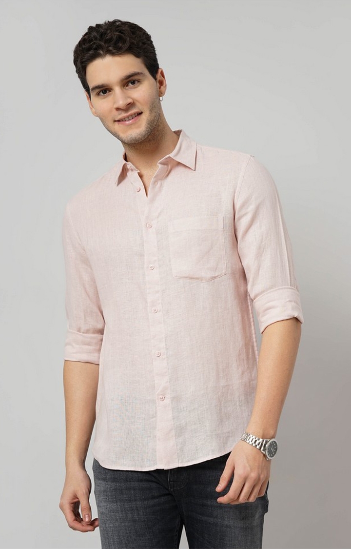 celio | Celio Men Pink Solid Regular Fit Linen Casual Shirt