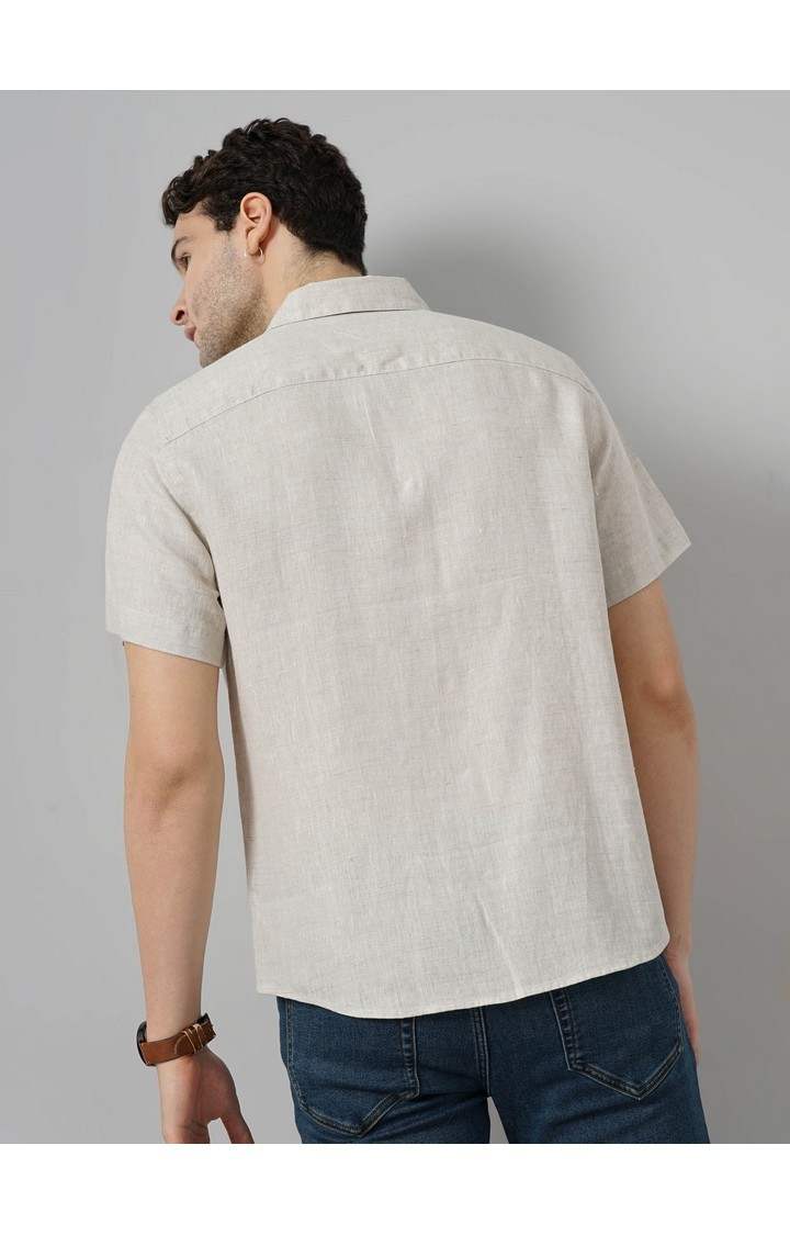 Celio Men Off White Solid Regular Fit Linen Solid Casual Shirt