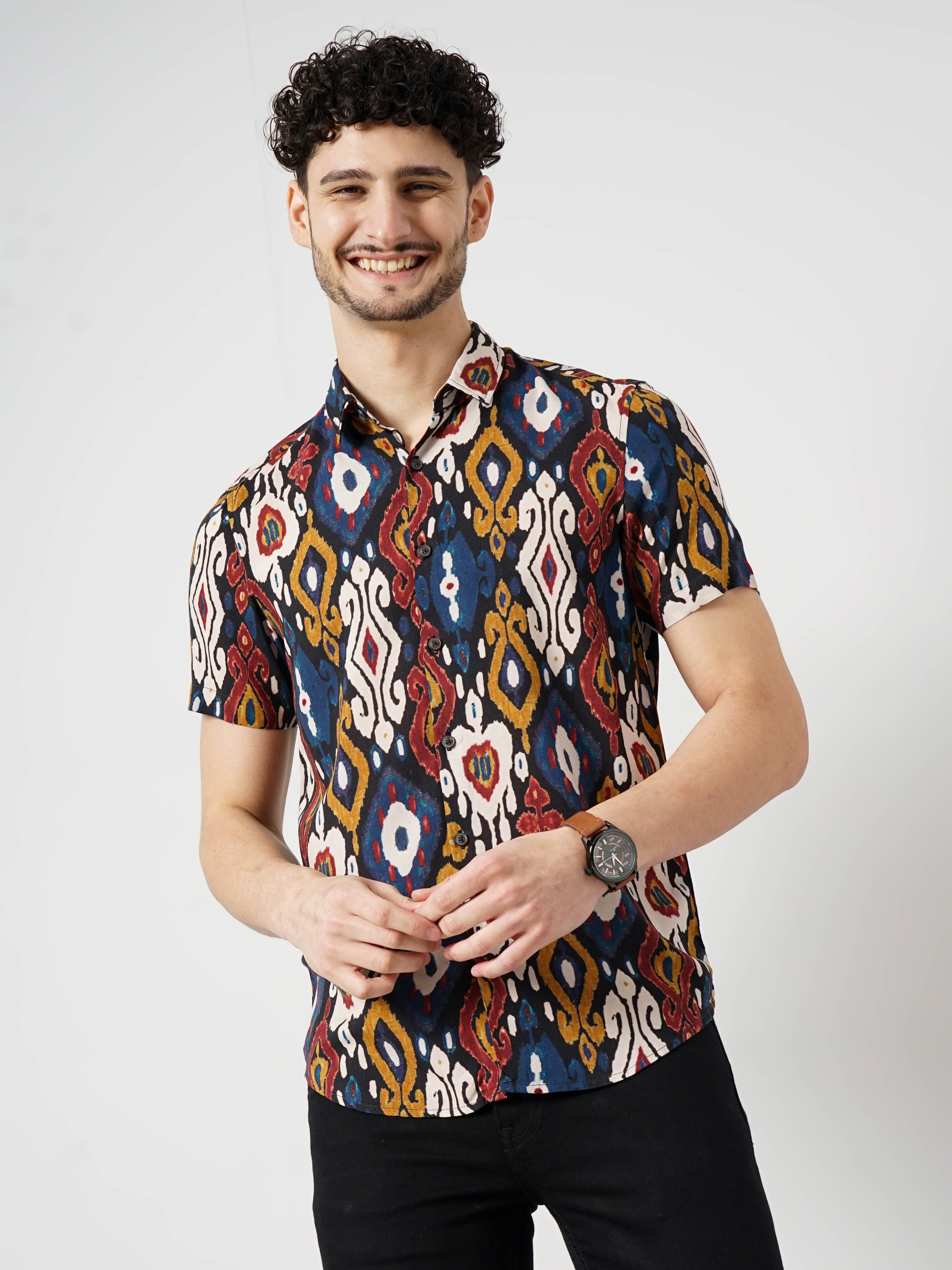Celio Men's Geometric Multi Half Sleeve Shirt