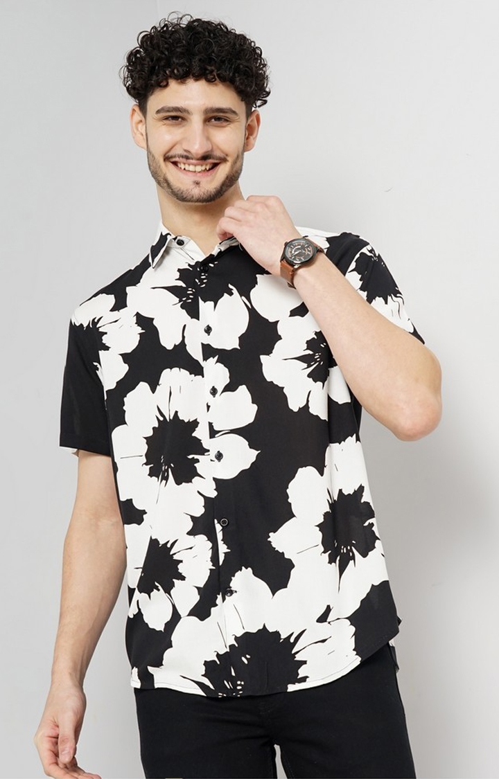 celio | Celio Men's Floral Black Half Sleeve Shirt