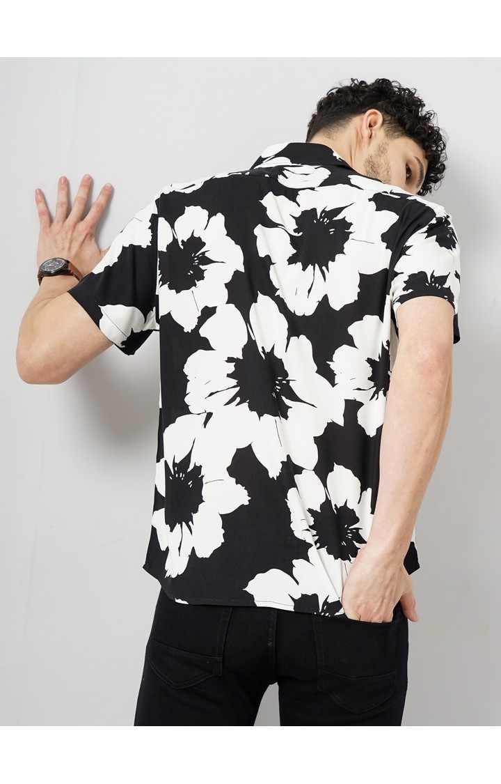Celio Men's Floral Black Half Sleeve Shirt